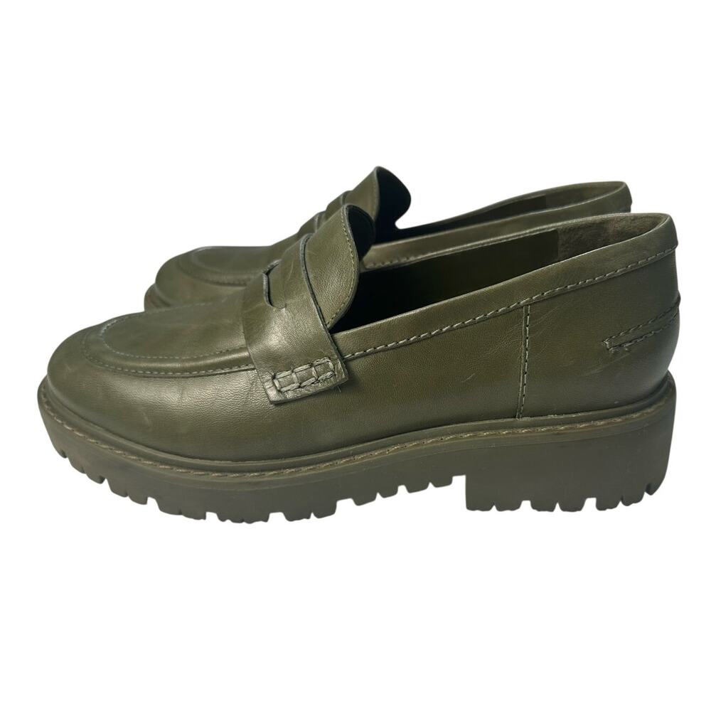 Schutz Leather Lug Loafers Christie Weekend Military Green Size 6.5 EUC